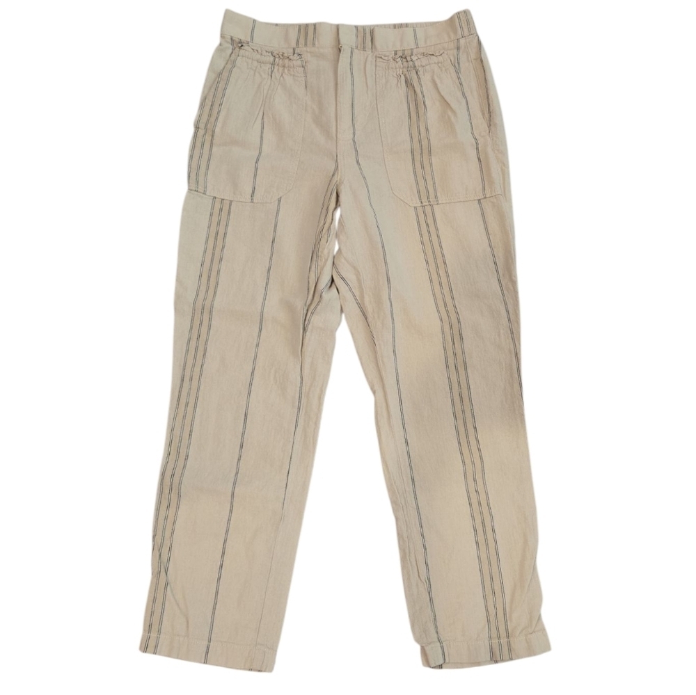 ANTHROPOLOGIE LINEN BLEND STRIPED WIDE LEG PANTS. SIZE SMALL.